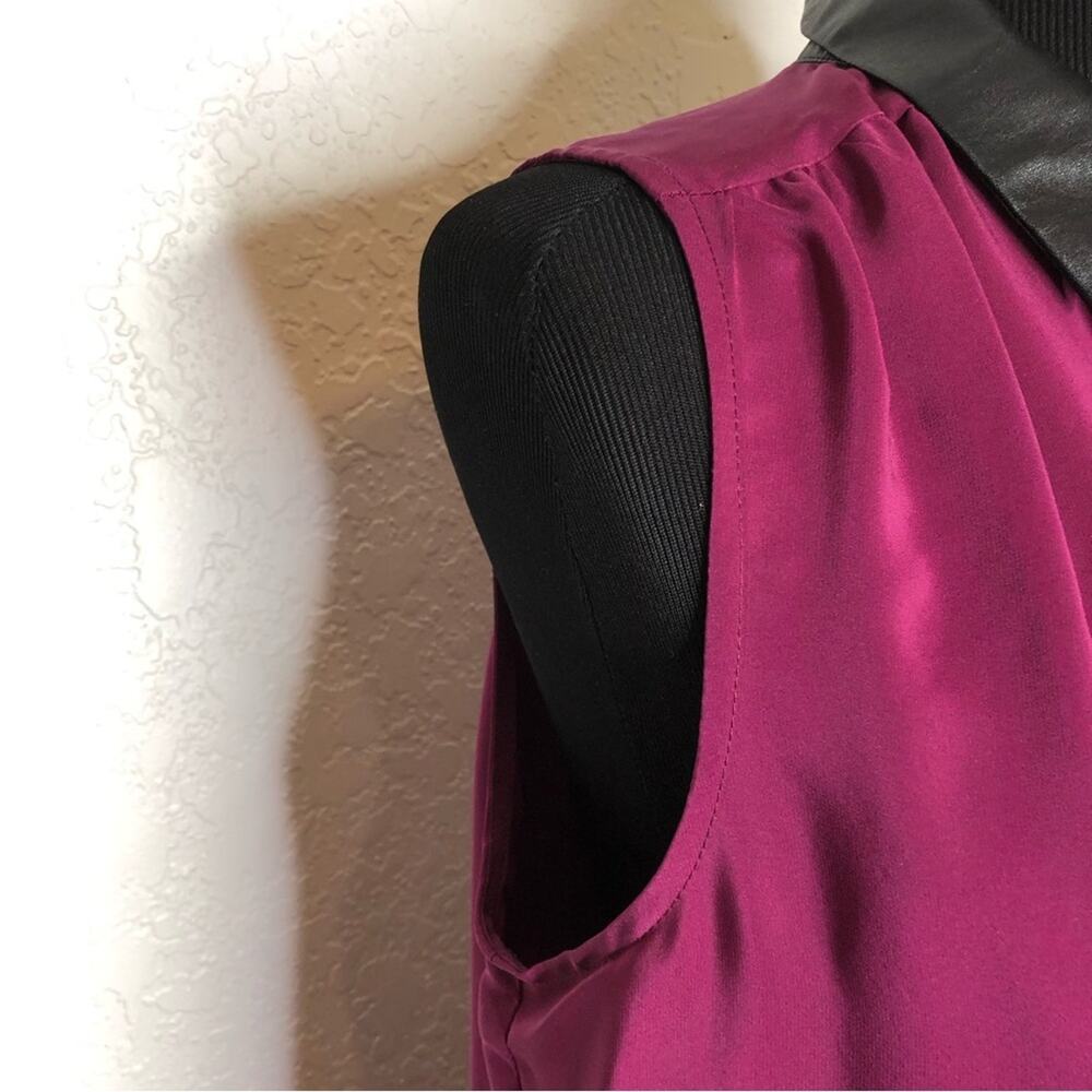 Amanda Uprichard magenta purple black faux leather collar silk dress size Medium - Picture 13 of 14